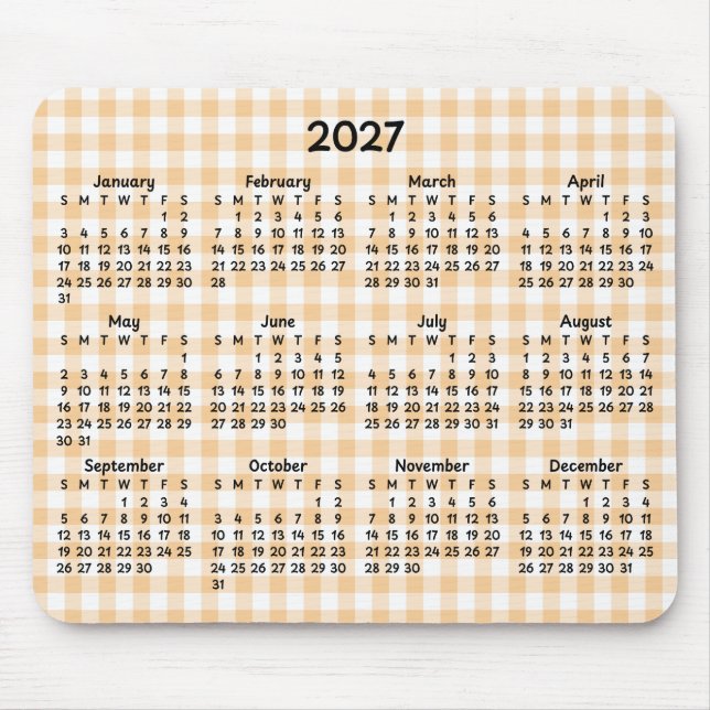 Ljust persik gingham fantasifull 2027-kalender musmatta (Framsidan)