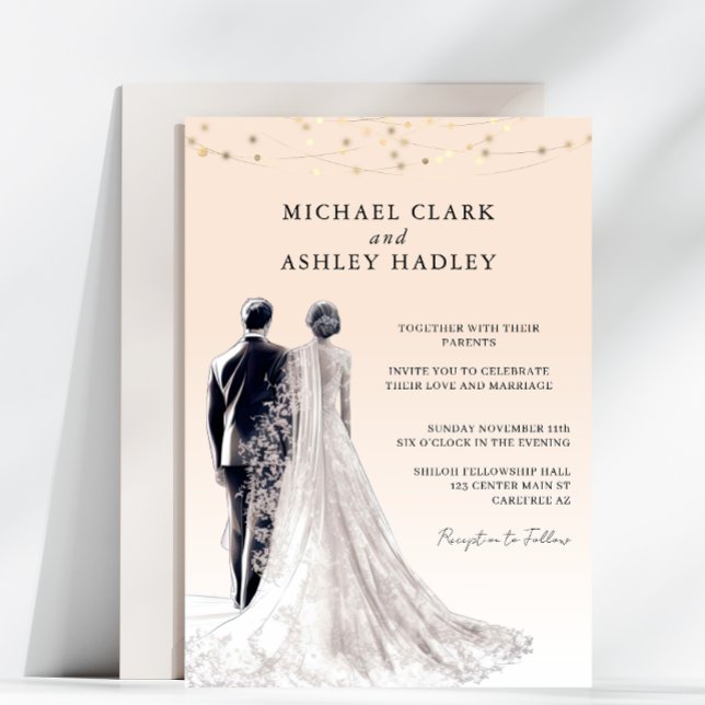 Ljust persikofärgad, traditionell groom Bröllop Inbjudningar (Skapare uppladdad)