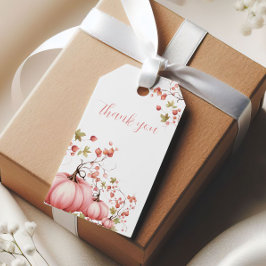 Ljust pumpa höst bär baby shower tack presentetikett