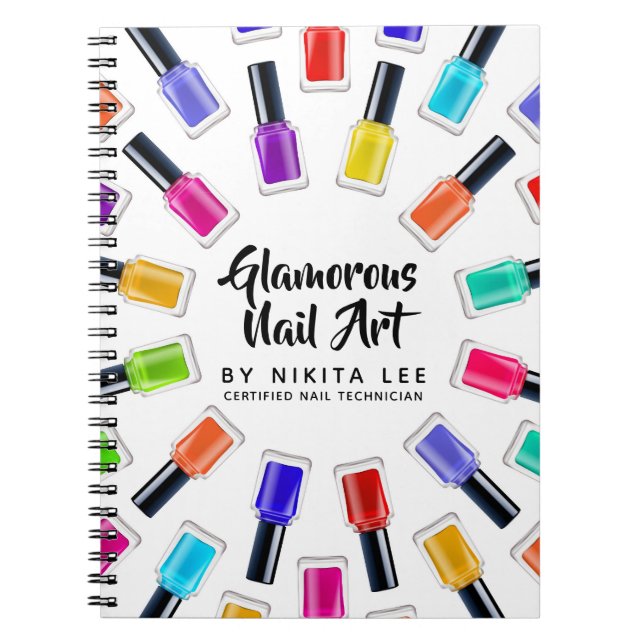 Ljust Regnbågsnagelpolering Konst Tech Salong Anpa Anteckningsbok (Framsidan)