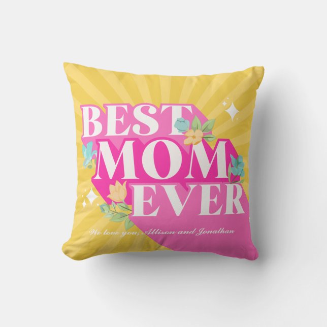 Ljust Retro Funky Bästa Mamma Någonsin Kudde (Framsida)