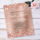 Ljust Ro Guld Glitter 21:a födelsedag Papper flyga Flygblad<br><div class="desc">En billig budget papper utan kuvert med en glamorös 21-årsinbjudan till finare för henne. Faux glatt ljus ro guld glitter mot en faux blek och ro guld shimmer ombre foil grafik. All sparsam och glansig inslag i denna moderna gigantiska design är digital grafik. Den vackra mjuka metalliska folie-digitala konstbilden skrivs...</div>