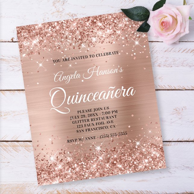 Ljust Ro Guld Glitter Quinceañera Papper Flyer (Skapare uppladdad)