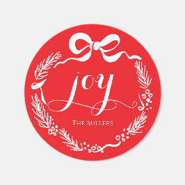 Ljust röd glädje Script Handritad julbåge Runt Klistermärke