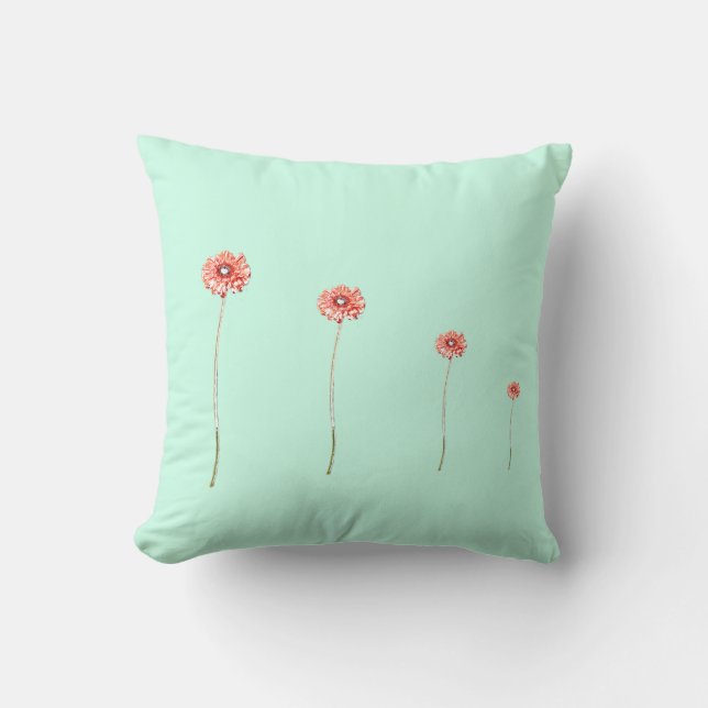 Ljust röd krysantemum Gerbera Blommig Kudd Kudde (Framsida)