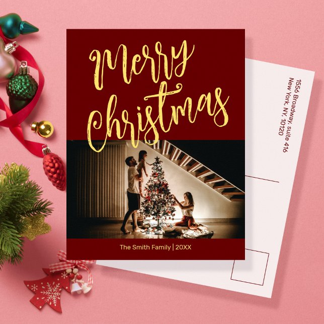 Ljust röd med ditt foto jul  julkort (Skapare uppladdad)
