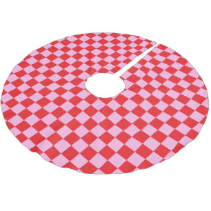 Ljust röd och ljust rosa rutig julgransmatta borstad polyester