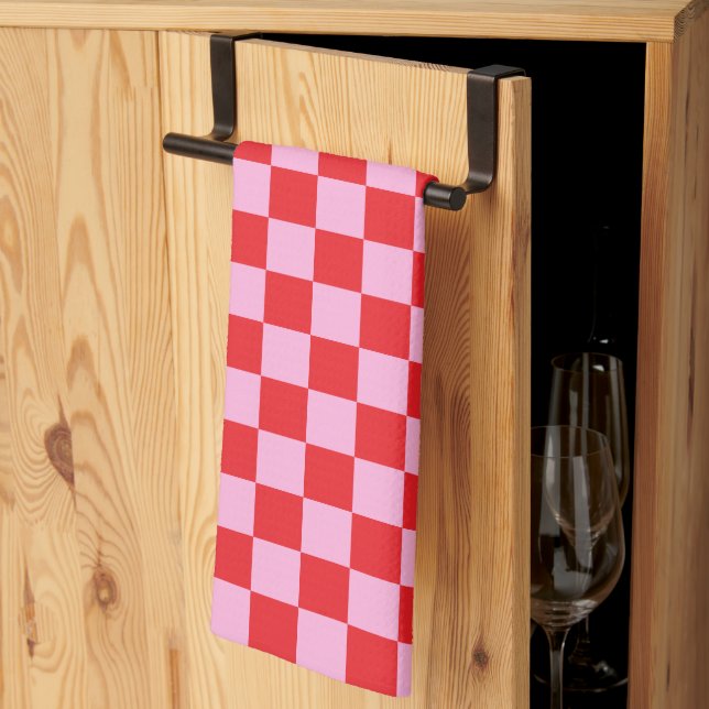 Ljust röd och ljust rosa rutig kökshandduk (Thirds Fold)