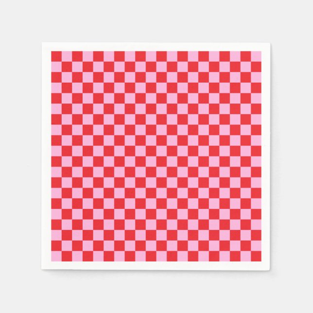Ljust röd och ljust rosa rutig pappersservett (Framsidan)