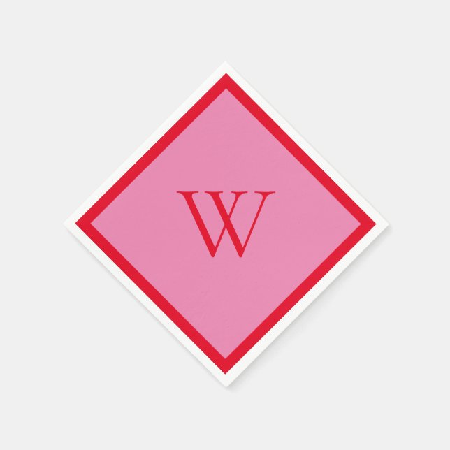 Ljust röd och rosa monogram pappersservett (Hörn)