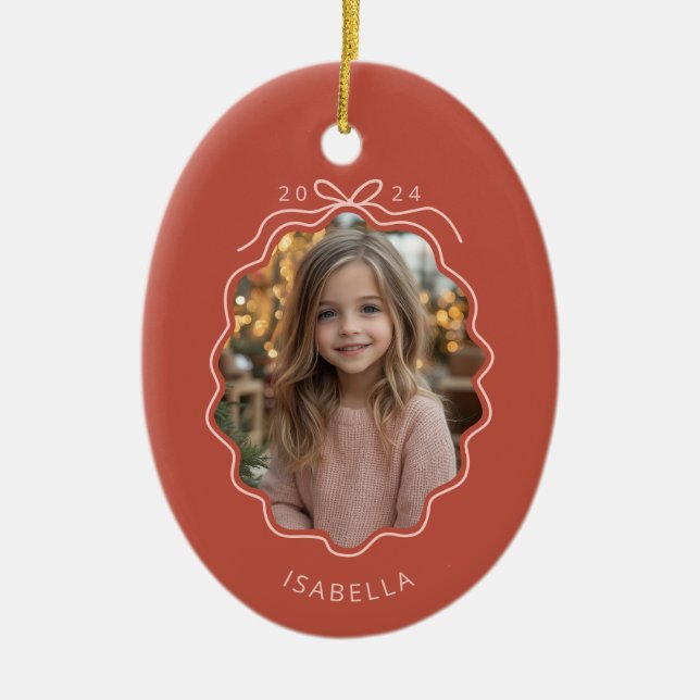 Ljust röd  Rosa Foto Simple Bow Ornament (Framsidan)
