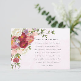 Ljust röd rosa vit blomma böcker för baby shower tilläggskort