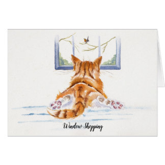 Ljust rödbrun kattfönstershopping hälsningskort
