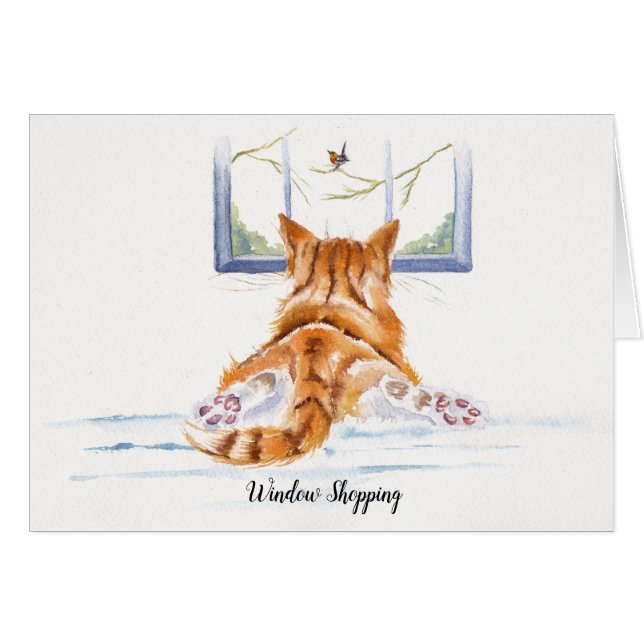 Ljust rödbrun kattfönstershopping hälsningskort (Framsidan Horizontal)
