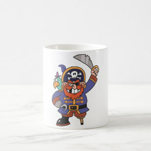 Ljust rödbrun pirat med papegojan kaffemugg