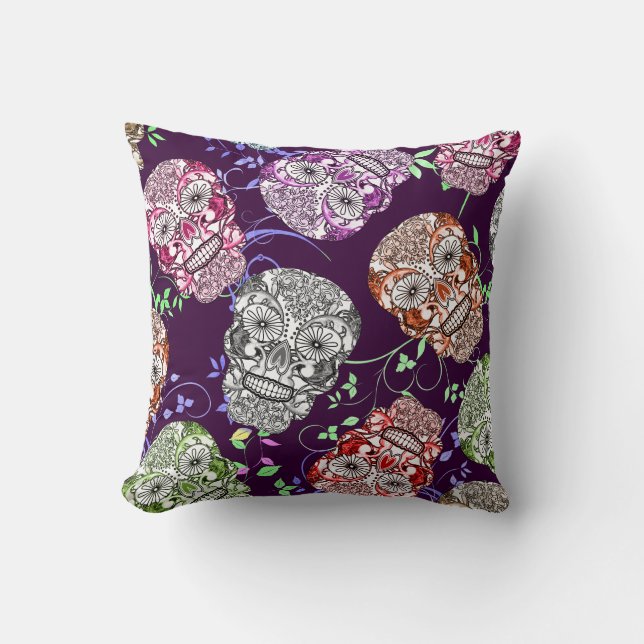 Ljust roligt utsmyckat döskallartygtryck kudde (Framsida)