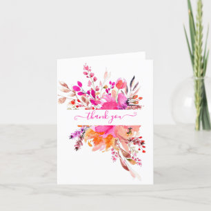 Ljust rosa akvarellblommig personlig tack kort