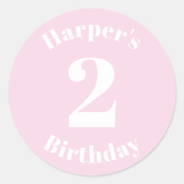 Ljust rosa anpassat namnnummer för Barns födelseda Runt Klistermärke