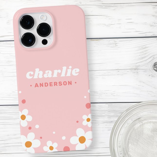Ljust rosa återteckensnitt för blommar av utstråla (Cute strawberry blossom retro font light pink Case-Mate iPhone case)