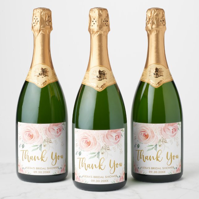 Ljust rosa blommig guld bröllop dop födelsedag (Flaskor)
