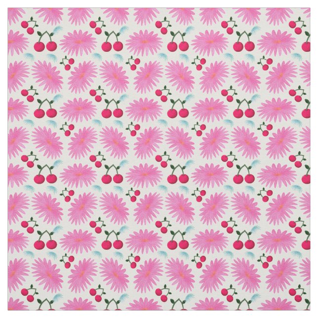 Ljust Rosa Blommig Körsbärsmönster | Söt Kawaii Tyg (Provkarta)