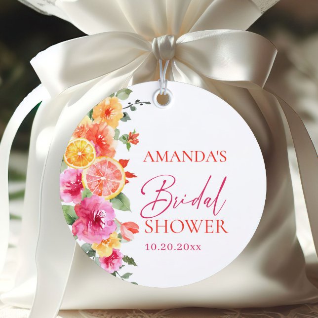 Ljust rosa blommor Citron skiva Bröllopsdusch Gåvor Etiketter (Skapare uppladdad)