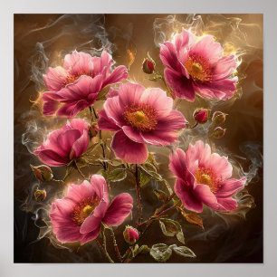 🌸 Ljust rosa blommor med mjuk rök Etetisk Poster