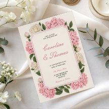 ljust rosa blomning chic bröllopsinbjudan