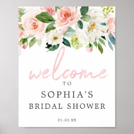 Ljust rosa blomsterbröllopsfest välkomstskylt poster