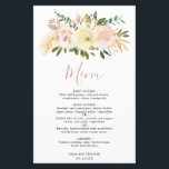 Ljust rosa blomsterelegant bröllopsmeny<br><div class="desc">Romantisk blomstergestaltad bröllopsmeny med akvarellblommor i ljust rosa,  dammig rosa,  champagne och elfenben samt guldbelysningar.  Rubriken är i ett elegant rosa skrivstil och under din meny finns dina namn och datum.  Dessa billiga bröllopsmenyer är tryckta på pappersark för ett budgetvänligt alternativ och är perfekta för ett vår- eller sommarbröllop.</div>
