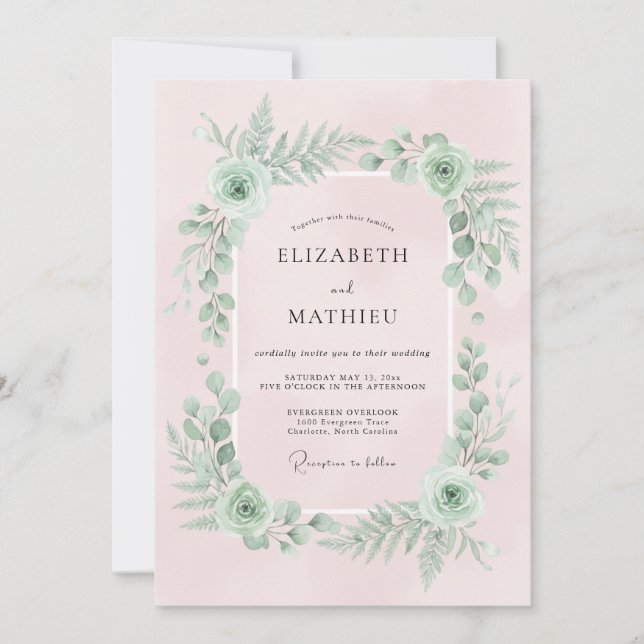 Ljust Rosa Botanisk Bröllopsutsmyckning Inbjudningar (Framsida)