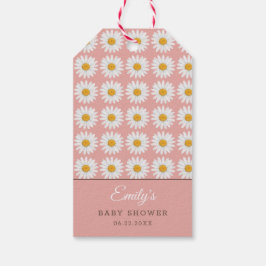 Ljust rosa Daisy blommönster Baby Shower Presentetikett