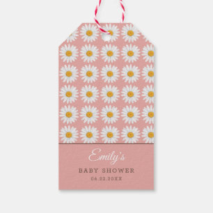 Ljust rosa Daisy blommönster Baby Shower Presentetikett