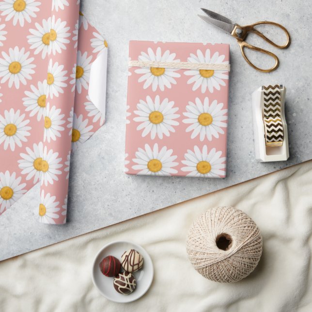 Ljust rosa Daisy Blommönster Bebis Shower Presentpapper (Hantverk)