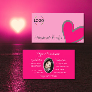 Ljust rosa fantastiskt hjärta med Logotyp och foto Visitkort