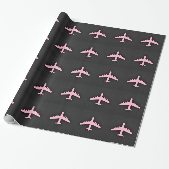Ljust rosa flygplan presentpapper (Utrullad)