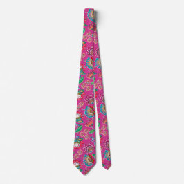 Ljust rosa folkkonst blommig mönster bröllop slips