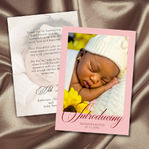 Ljust rosa Första bilden Baby Shower Tacksamhetsko Tack Kort