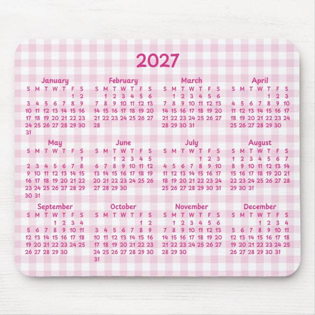 Ljust Rosa Gingham Whimsical 2027 Kalender Musmatta (Framsidan)