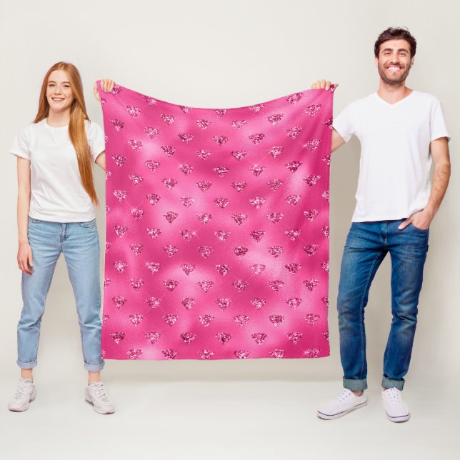 Ljust rosa glam glitter diamantmönster fleecefilt (På plats)