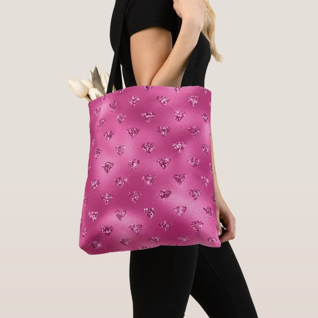 Ljust rosa glam glitter diamantmönster tygkasse (Närbild)