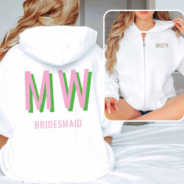 Ljust rosa + Grönt Monogram Bröllopsfest Zip-up T Shirt