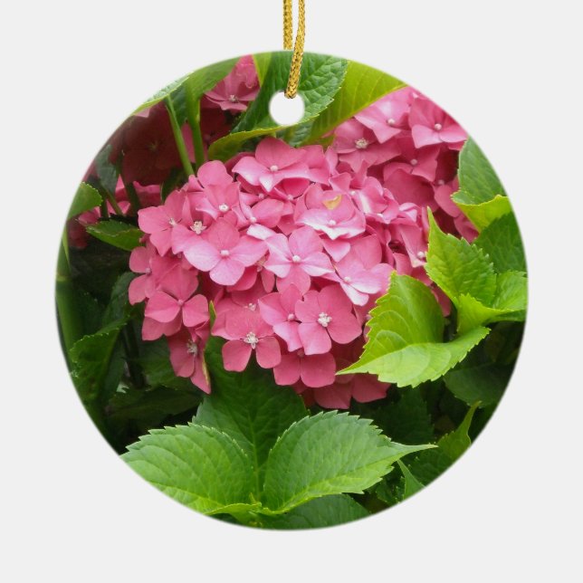Ljust rosa hortensia julgransprydnad keramik (Framsidan)
