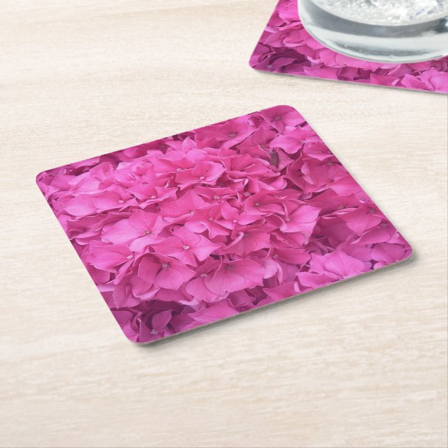 Ljust rosa hortensiablommor underlägg papper kvadrat (Vinklad)
