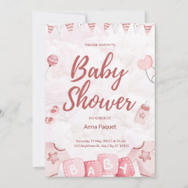 Ljust rosa illustrativt akvarell barnsligt modernt inbjudningar