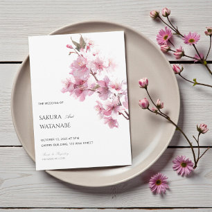 Ljust rosa körsbärsblomster japansk bröllopsfest inbjudningar