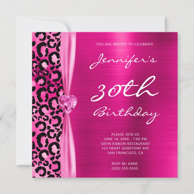 Ljust Rosa Leopard Glam 30-årsfirande Inbjudningar (Framsida)