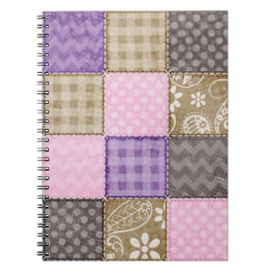 Ljust rosa, Lila och smak, Quilted-utseende Anteckningsbok Med Spiral
