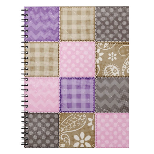 Ljust rosa, Lila och smak, Quilted-utseende Anteckningsbok Med Spiral (Framsidan)
