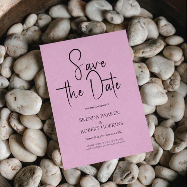 Ljust rosa Linen Simple Black Script Spara datum Inbjudningar (Skapare uppladdad)